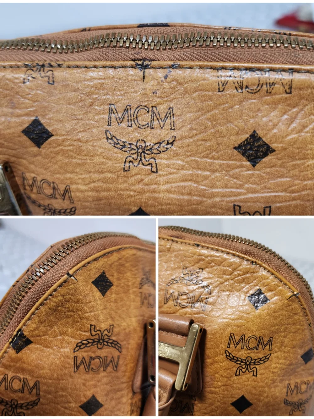 MCM Visetos Heritage Bowler Medium Shoulder Bag Brown